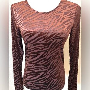 Bodycon Blouse Knit Top Round Neck Long Sleeves Zebra Pattern Top Rachel Zoe